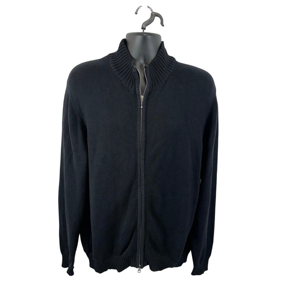 Lyle & Scott Scotland Combed Cotton Knit Full Zip Sweater Black Size XL Preppy